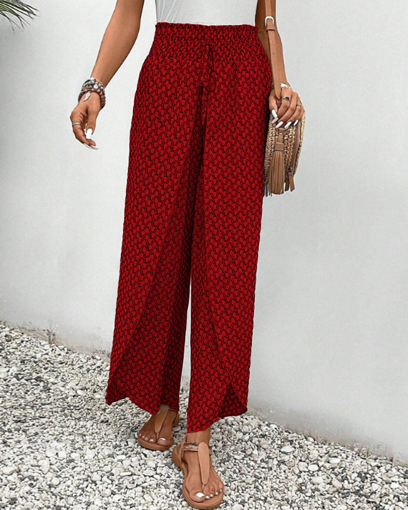 Pantalon large à cordon élastiqué à imprimé géométrique