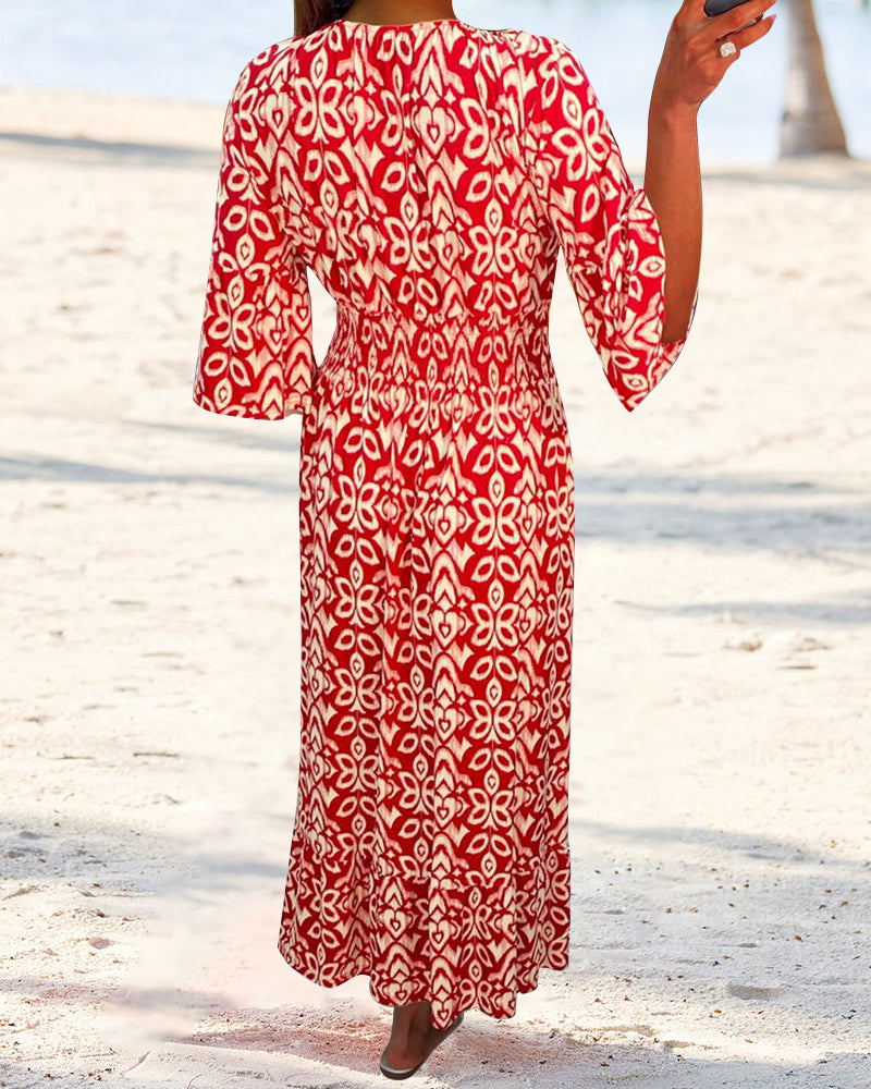 Robe longue imprimée rouge