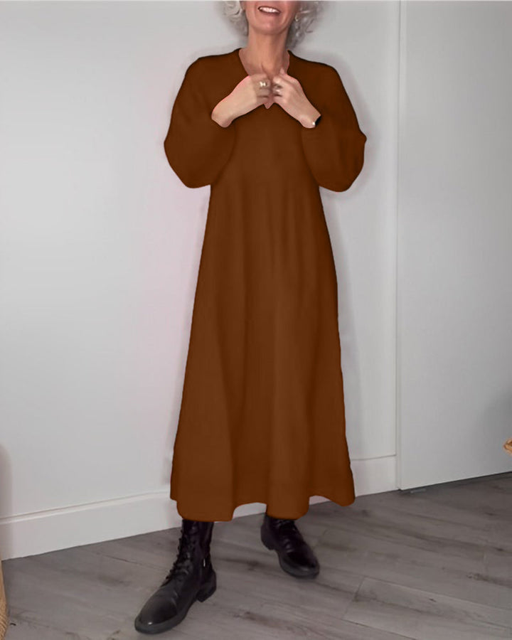 Robe élégante à col en V et manches longues
