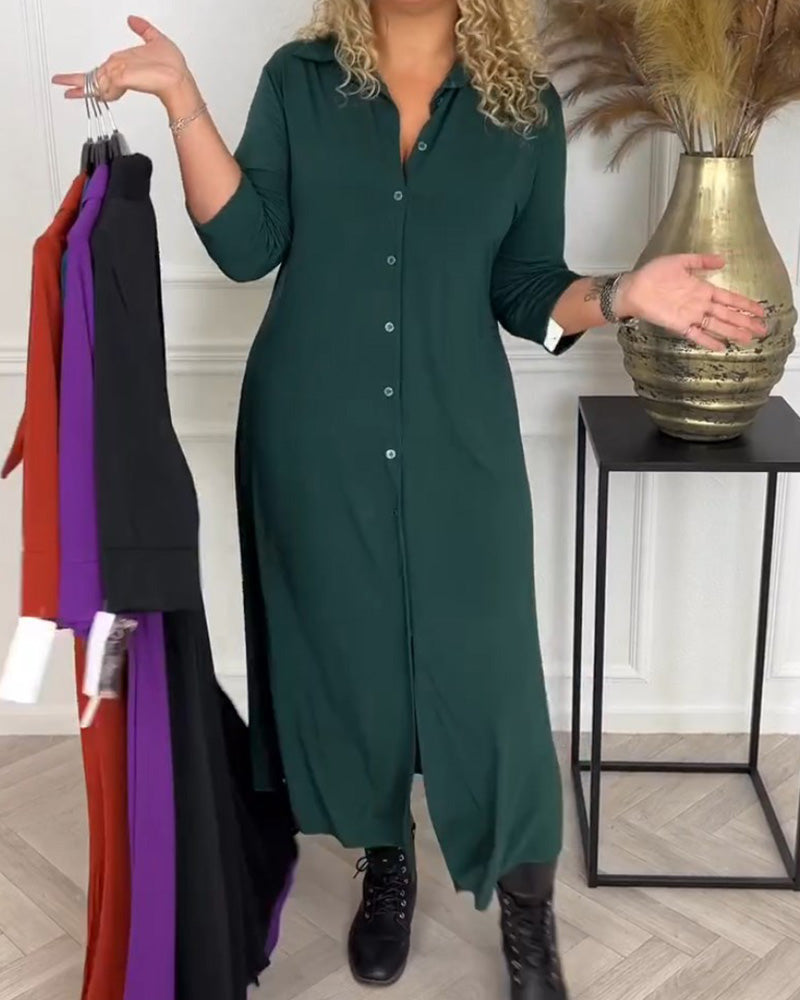 Robe chemise unie boutonnée