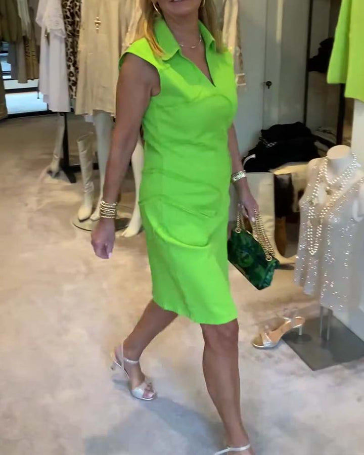 Robe Col V Sans Manches Taille Ajustée