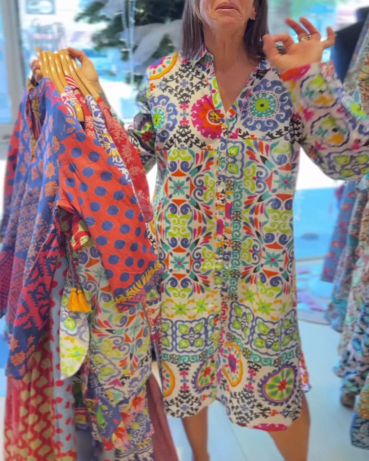 Robe Manches Longues Imprimé Bohémien