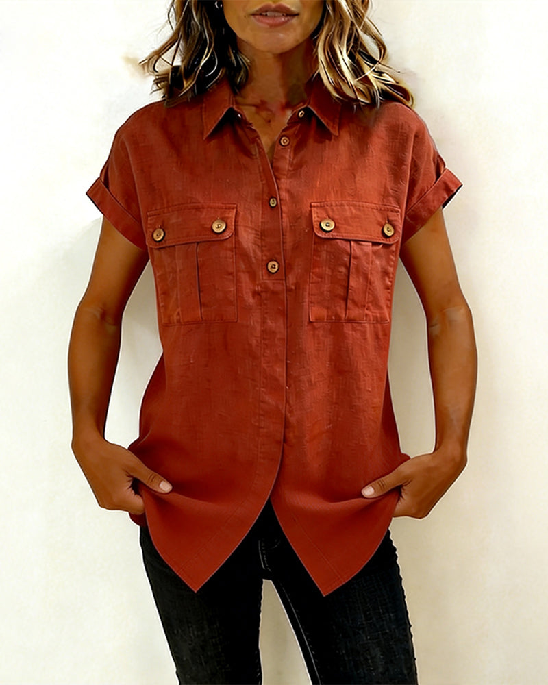 Chemise Poche Coton Lin Manche Courte