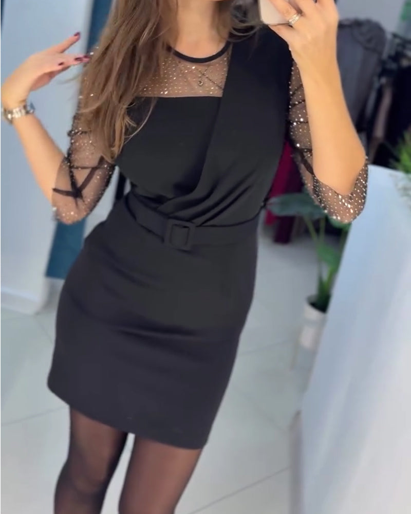 Robe Maille Brûlant Strass Slim Fit Près Des Hanches