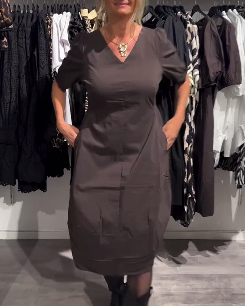 Robe Col V Poche Décontractée