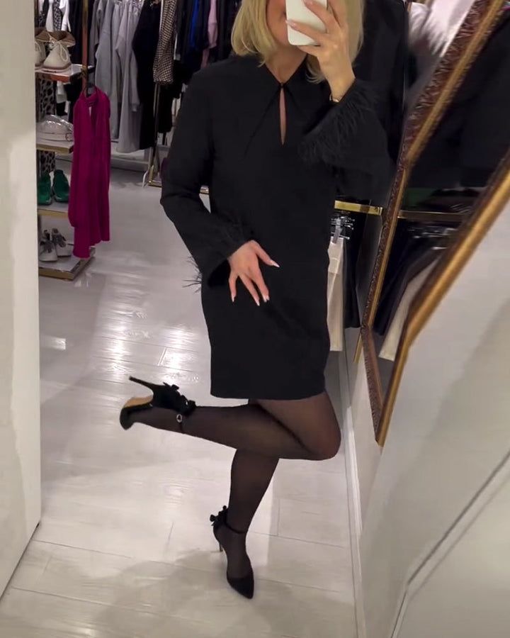 Robe Couleur Unie Coupe Droite Manches Longues