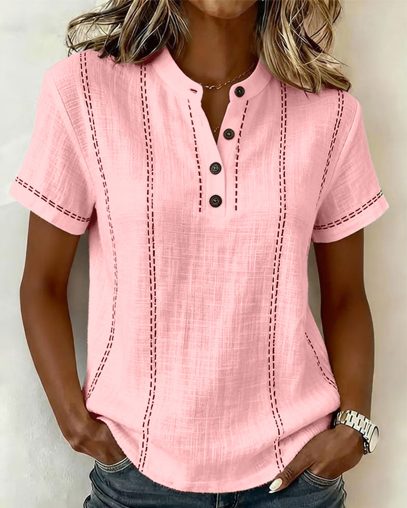 T-Shirt Mode Décontracté Bouton Col V