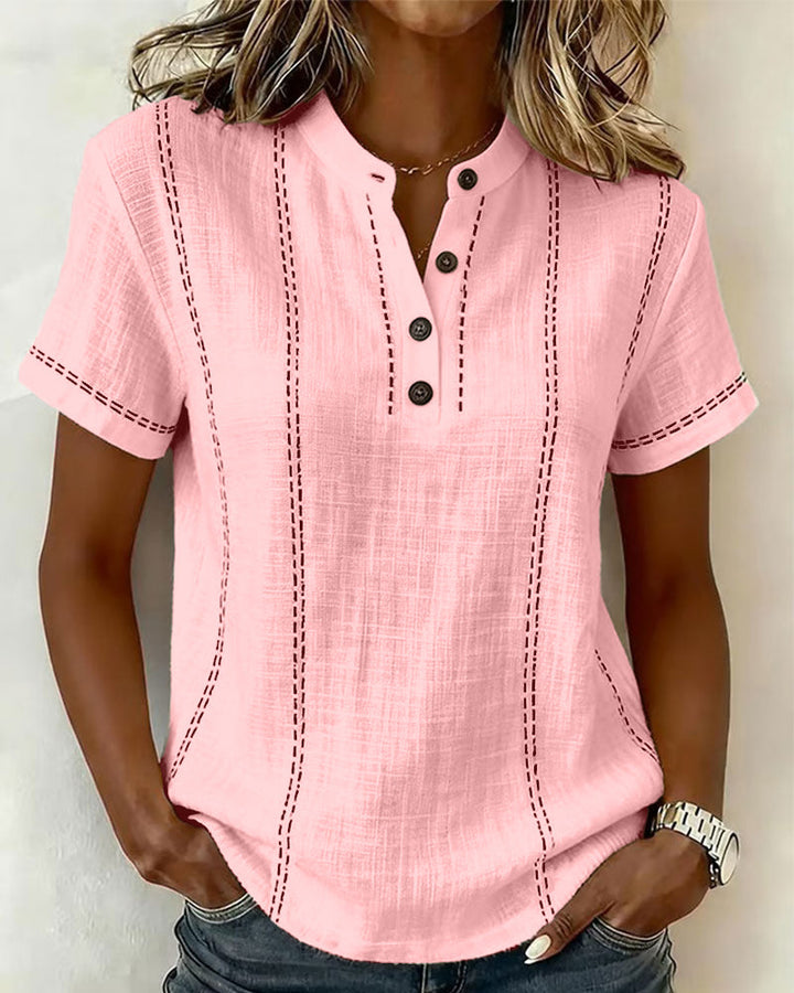 T-Shirt Mode Décontracté Bouton Col V