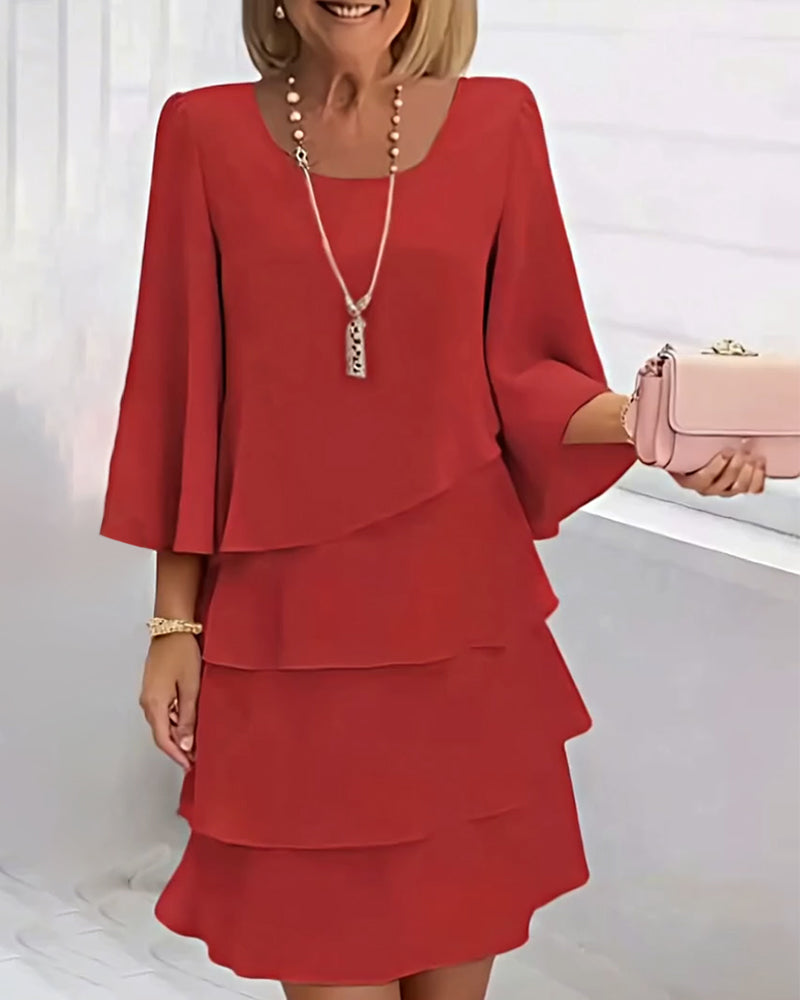 Élégante Robe Unie À Manches Trois-Quarts