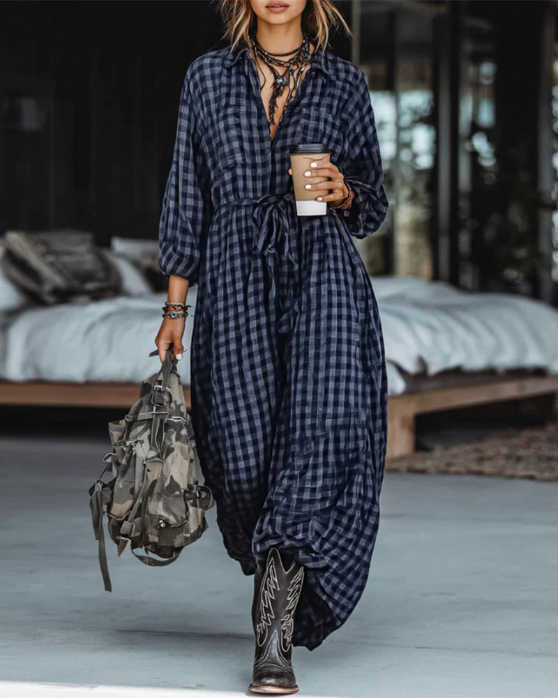 Robe Tendance À Revers Écossais Et Lien