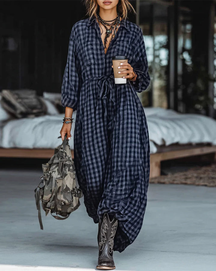 Robe Tendance À Revers Écossais Et Lien