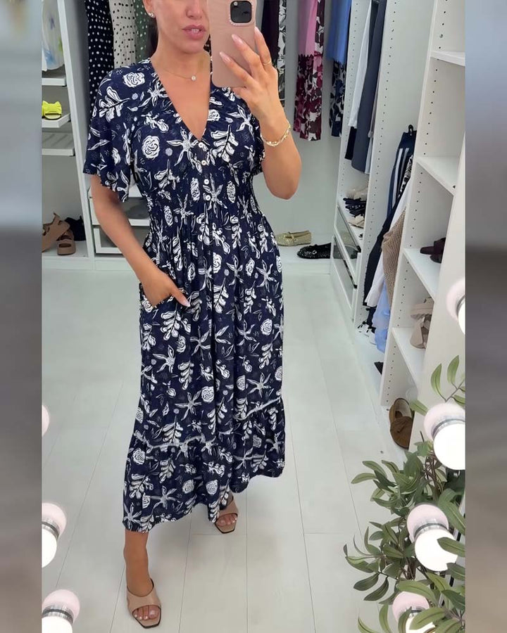 Robe Col V Loose Imprimé Longue