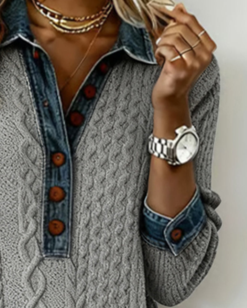 Robe À Col En Jean, Motif Torsadé Et Patchwork