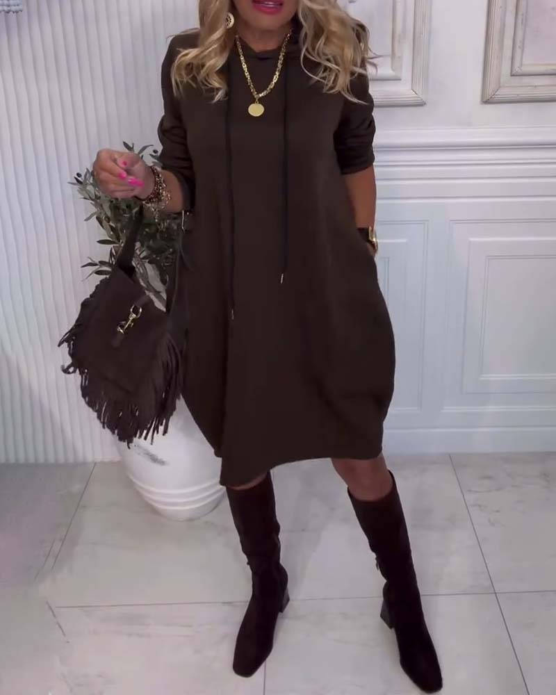 Robe Décontractée Unie À Capuche