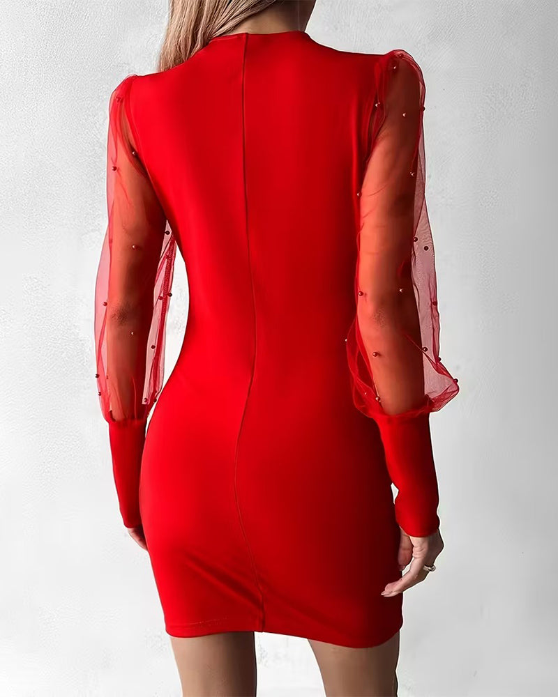 Robe Mesh Col En V Mode Patchwork
