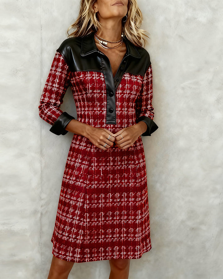 Robe Manches Longues À Patchwork Et Pied-De-Poule