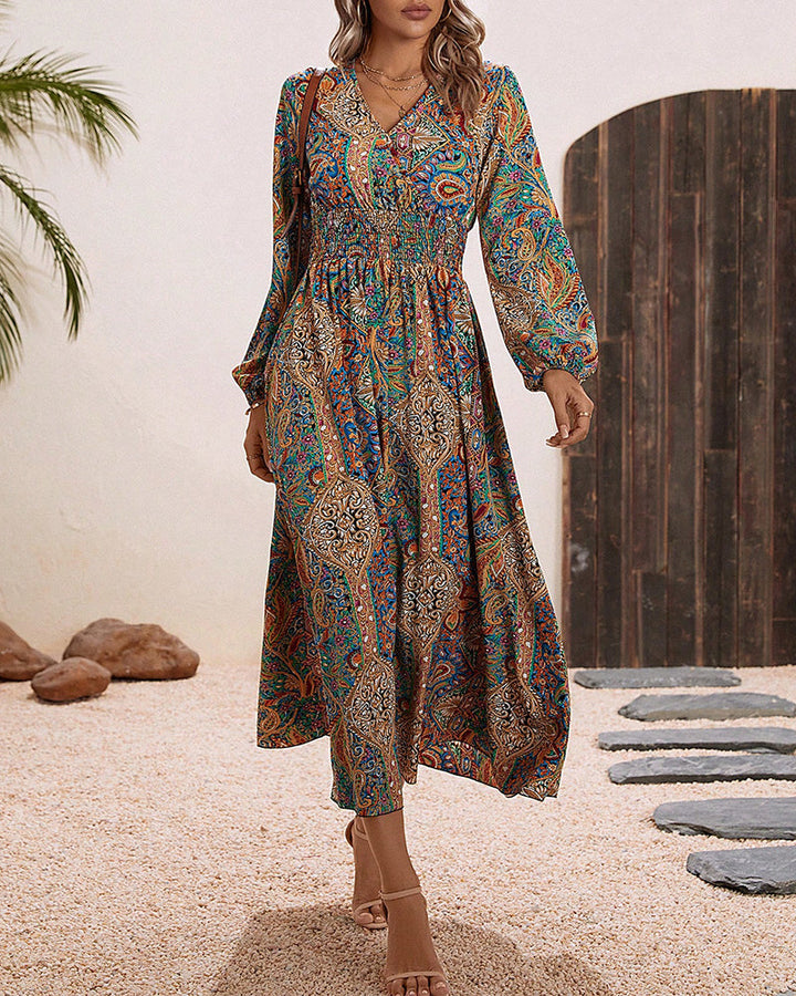 Robe élégante imprimé cachemire multicolore