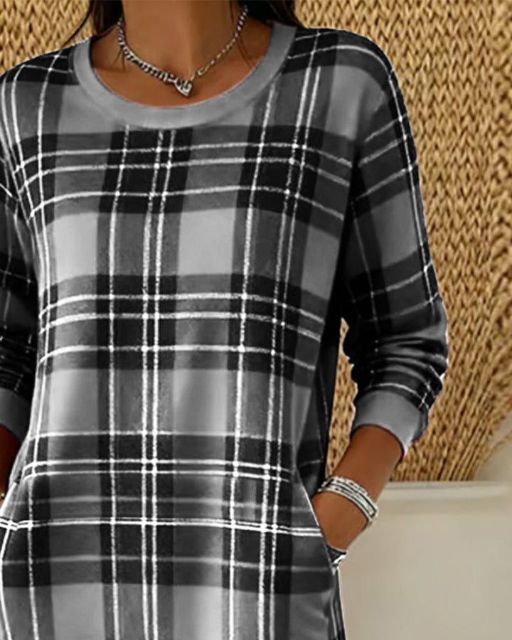 Robe À Manches Longues Sweat À Carreaux