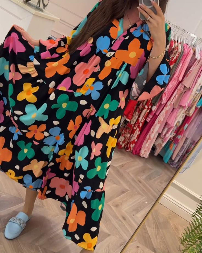 Robe décontractée à manches cloche et imprimé floral coloré