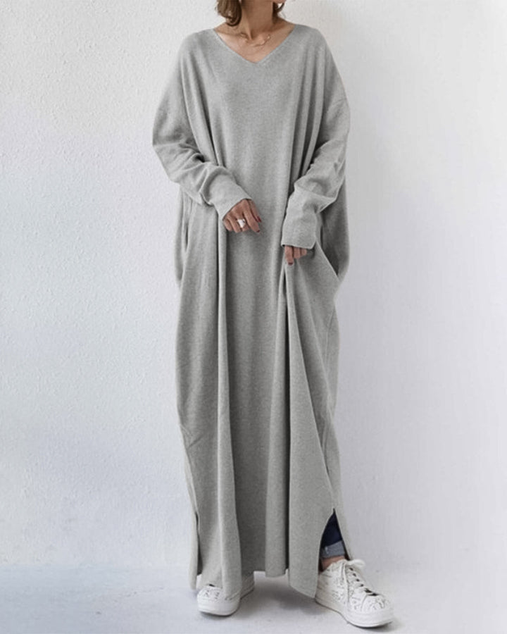 Robe trapèze à manches longues et col en V