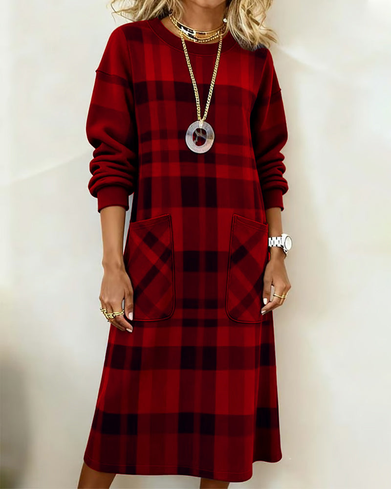 Robe À Carreaux Imprimé Poche Chemise