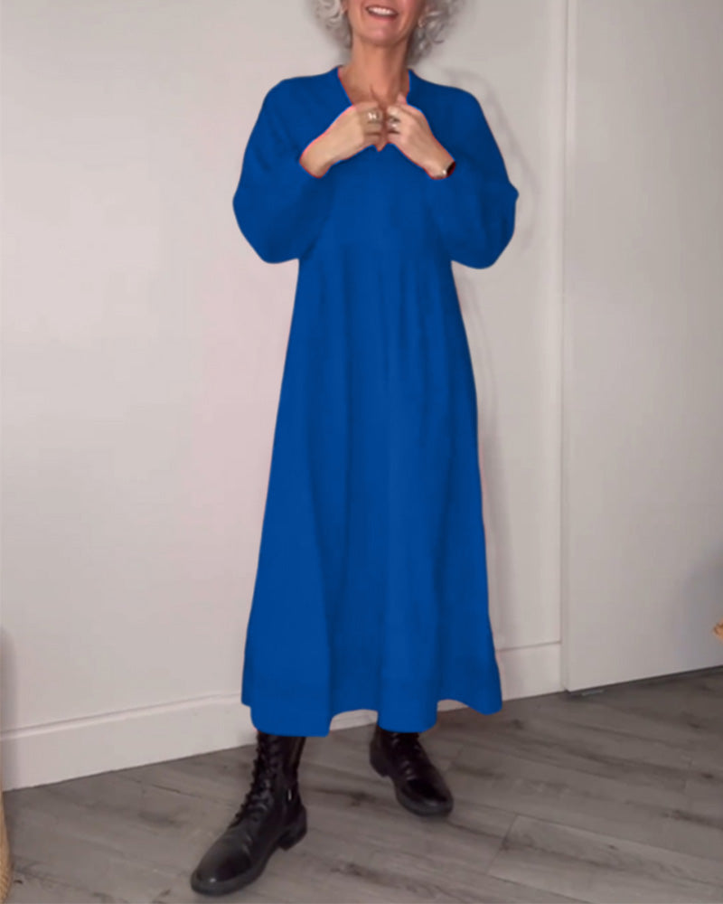 Robe élégante à col en V et manches longues