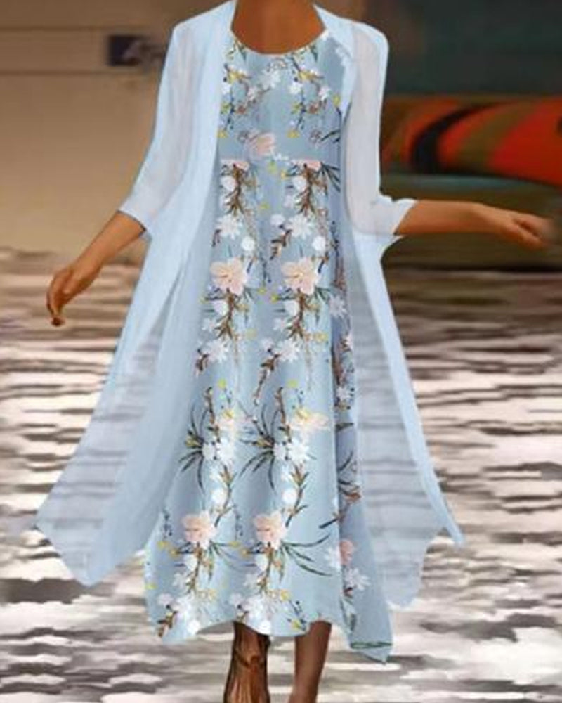 Robe ample manches 3/4 à imprimé fleuri