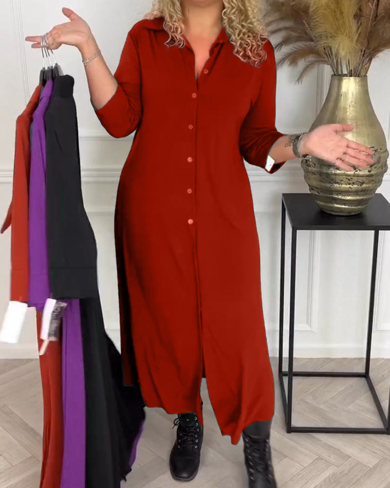 Robe chemise unie boutonnée