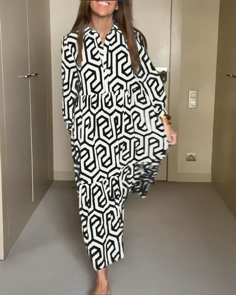 Robe à manches à neuf points à imprimé géométrique