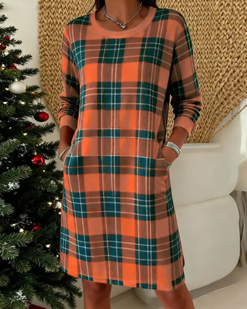 Robe À Manches Longues Sweat À Carreaux