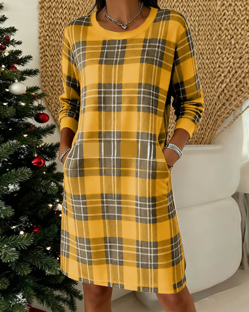 Robe À Manches Longues Sweat À Carreaux