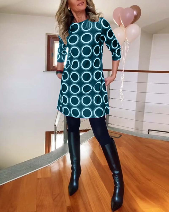 Robe décontractée à col rond et imprimé cercles