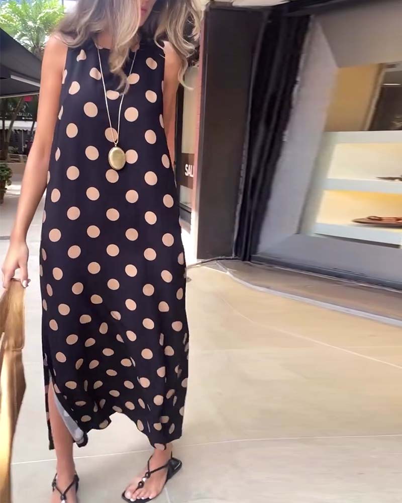 Robe Sans Manches À Pois Fente Maxi