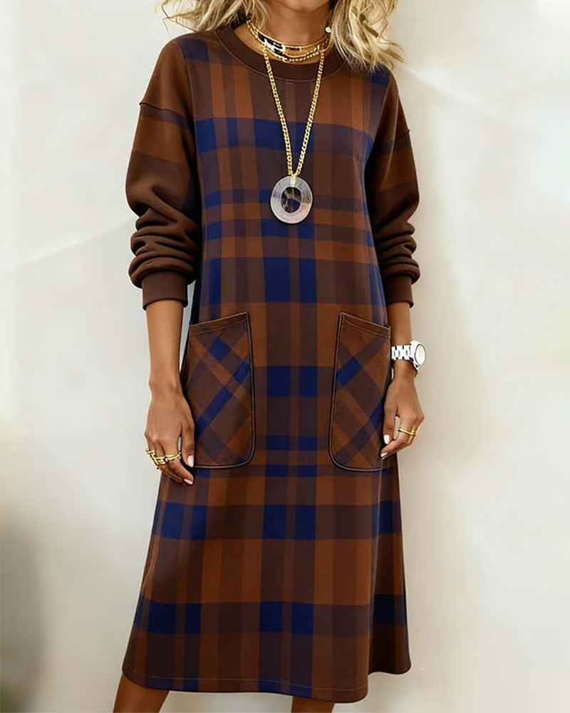 Robe À Carreaux Imprimé Poche Chemise