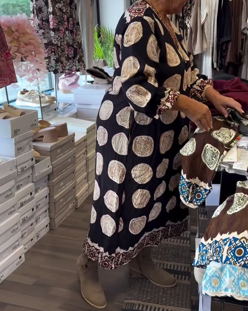 Robe Manches Longues En V Imprimé
