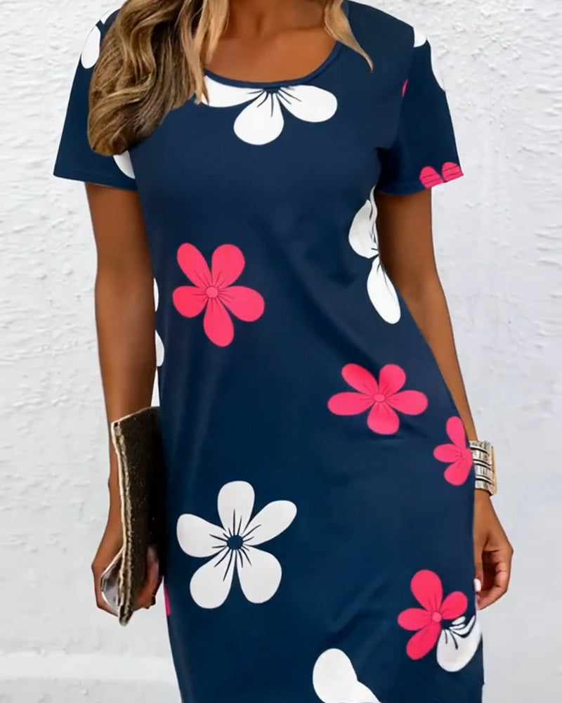 Robe À Imprimé Floral Manches Courtes