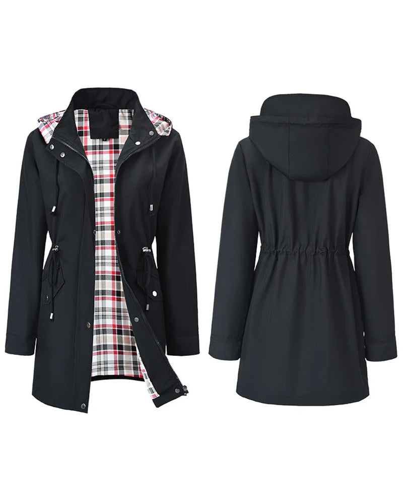 Trench Long Imperméable À Capuche Pour Femme