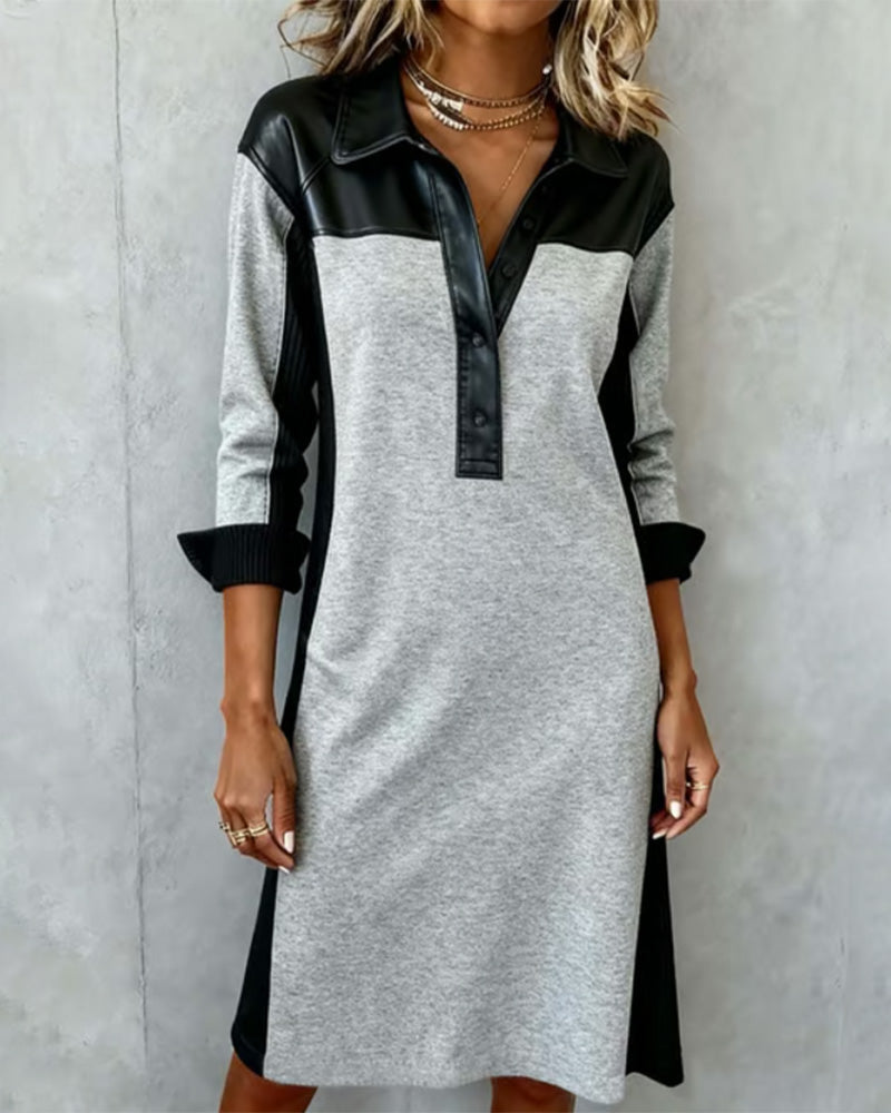 Robe À Manches Longues Avec Détails Patchwork Et Col
