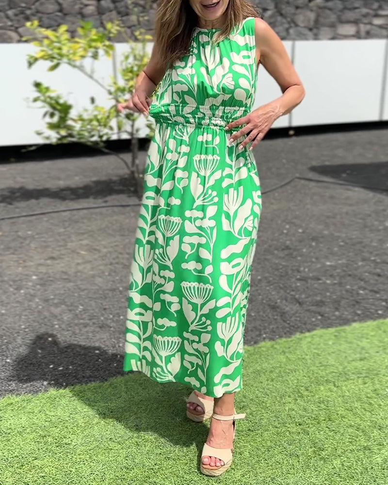 Robe Sans Manches Longue Taille Imprimé