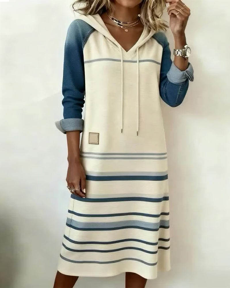 Robe À Capuche Rayée Panachage de Couleurs