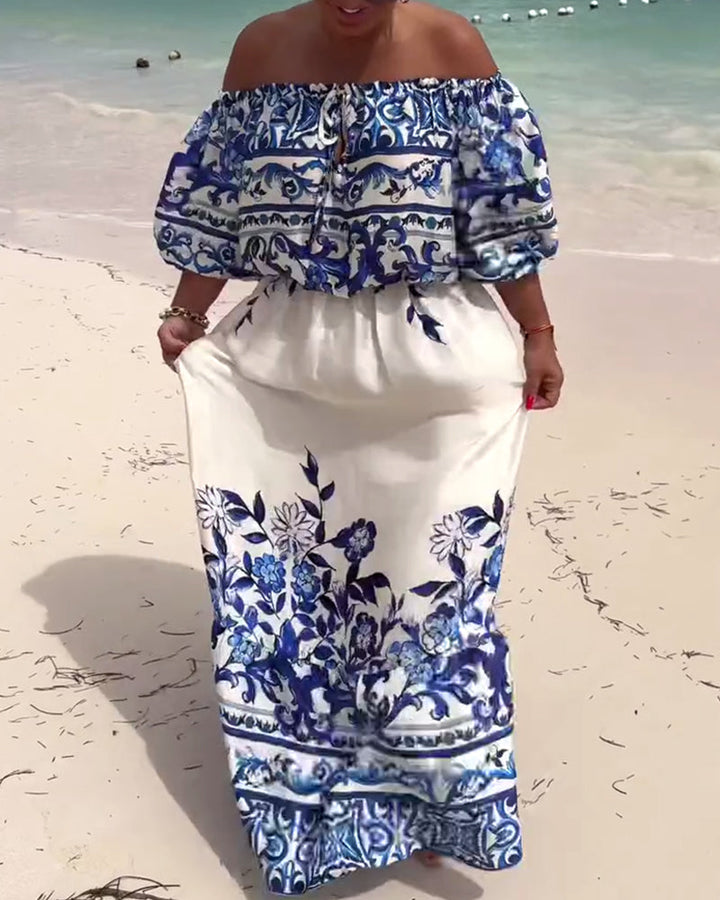 Robe Off-Shoulder Imprimé Resort