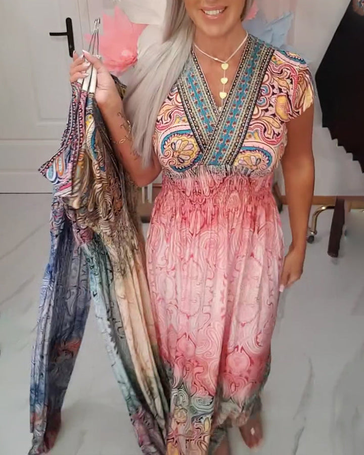 Robe Bohème Col V Cintrée Vacances