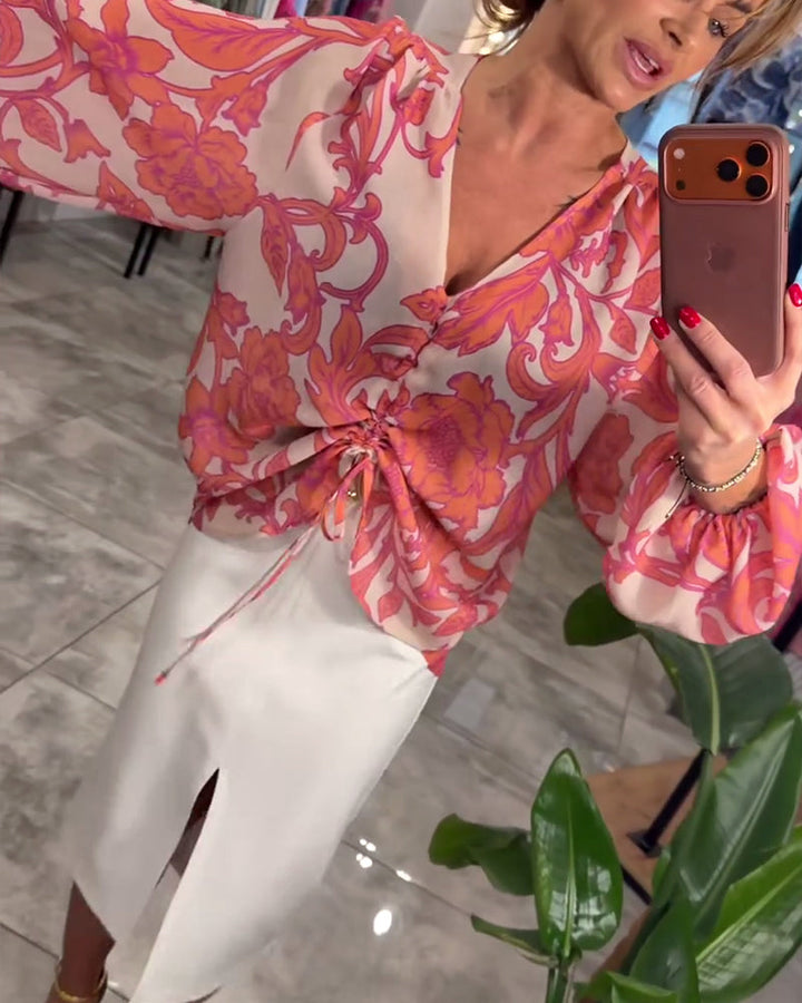 Blouse Col V À Nouer Élégante