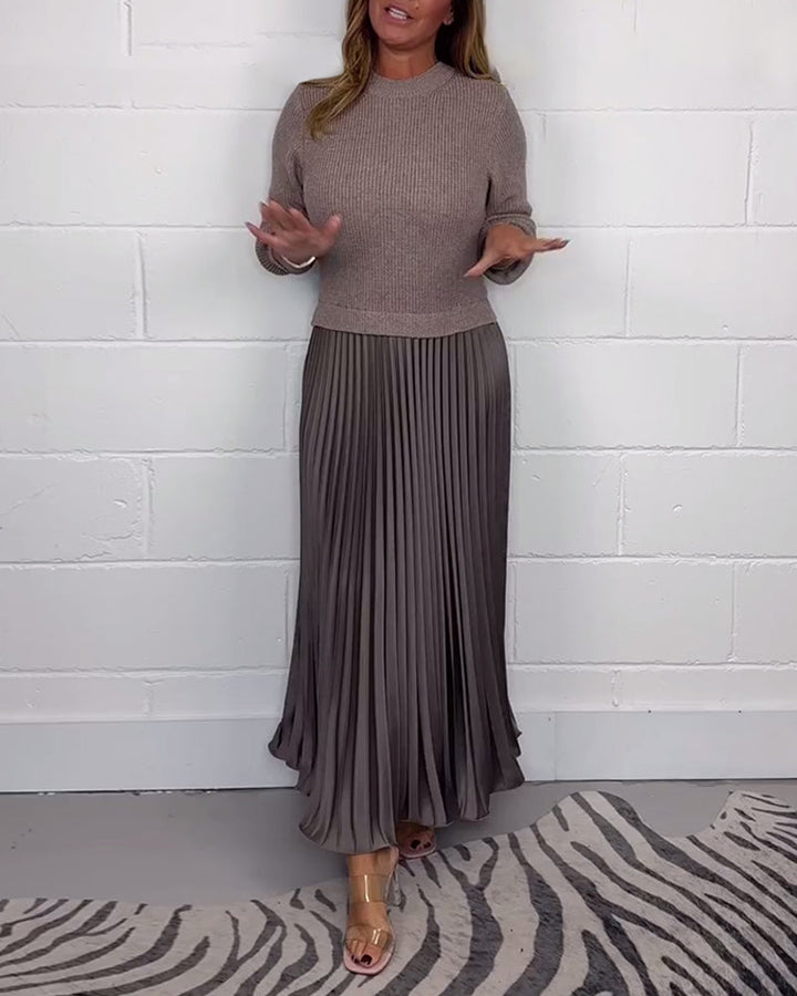 Robe plissée décontractée en patchwork de couleurs contrastées