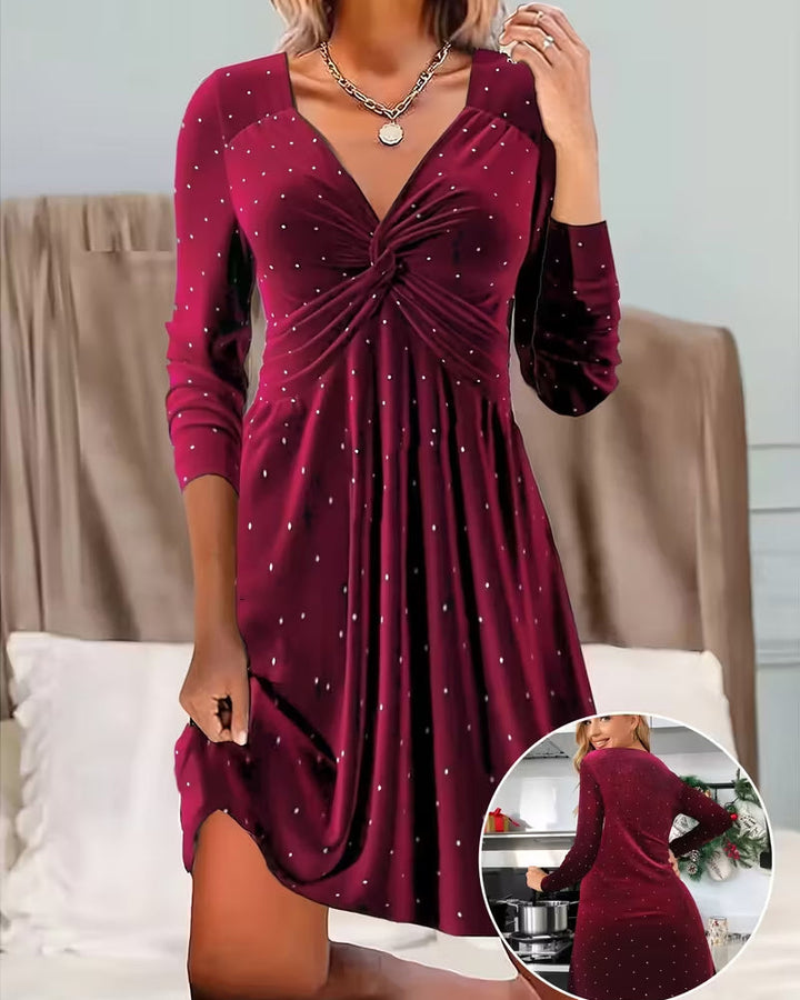 Robe Élégante Pois Col V Décolleté