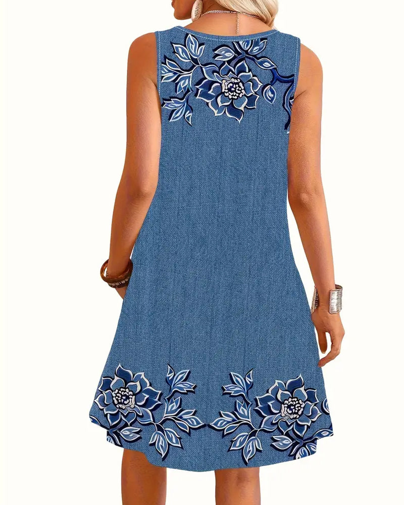 Robe Sans Manches Imitation Denim