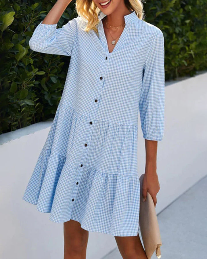 Robe à carreaux à col montant