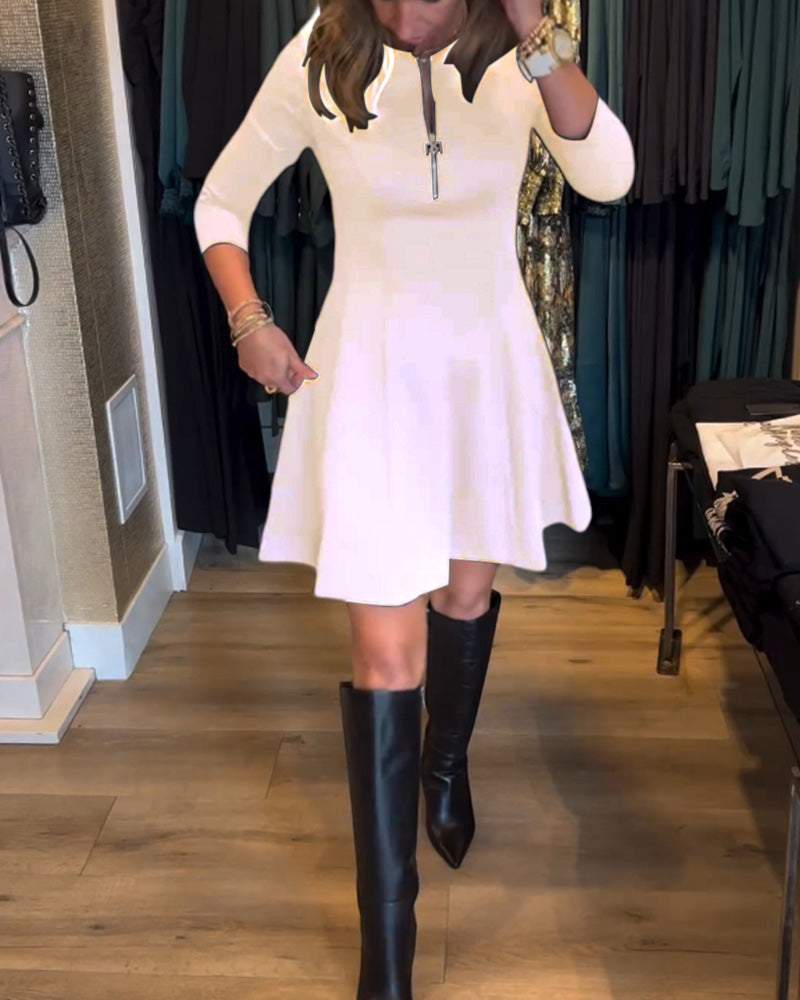 Robe élégante à fermeture éclair de couleur unie