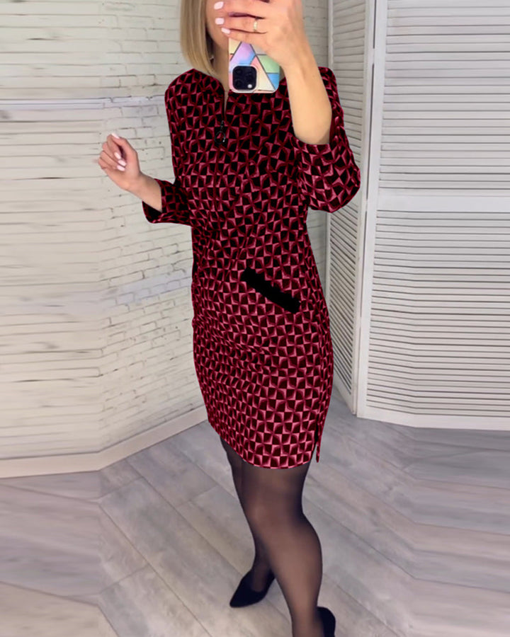Robe à imprimé losange et manches longues