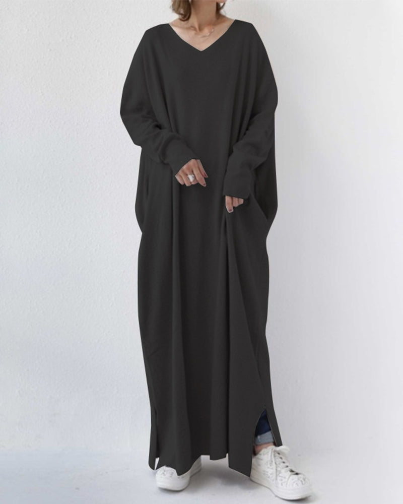 Robe trapèze à manches longues et col en V